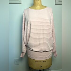 Anthropologie women’s velour striped pullover pale pink top size medium